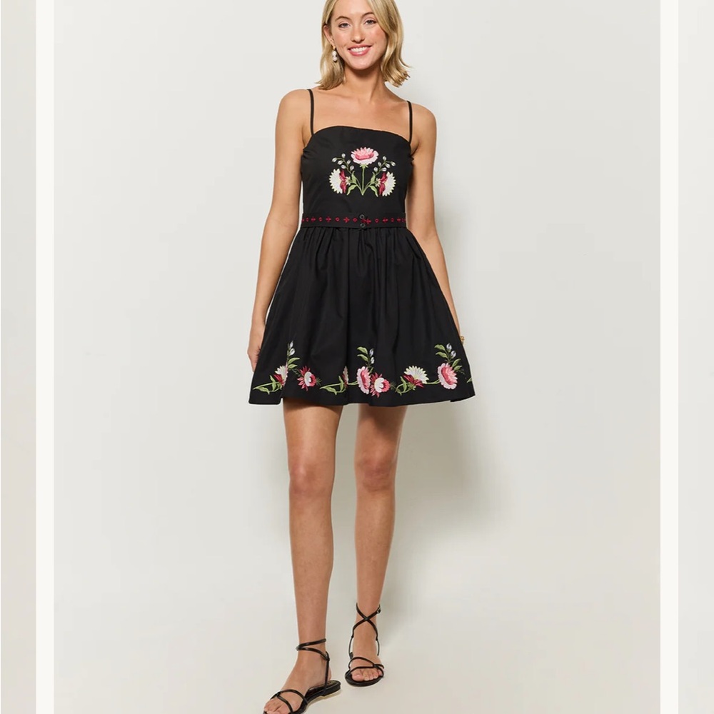 Fanm Mon Taltal Mini Dress Tank Sleeveless Floral Embroidered Black Small NWT